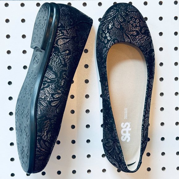 SAS Leather Scenic Flats Black Lace Size 8.5 Wide - Picture 4 of 12